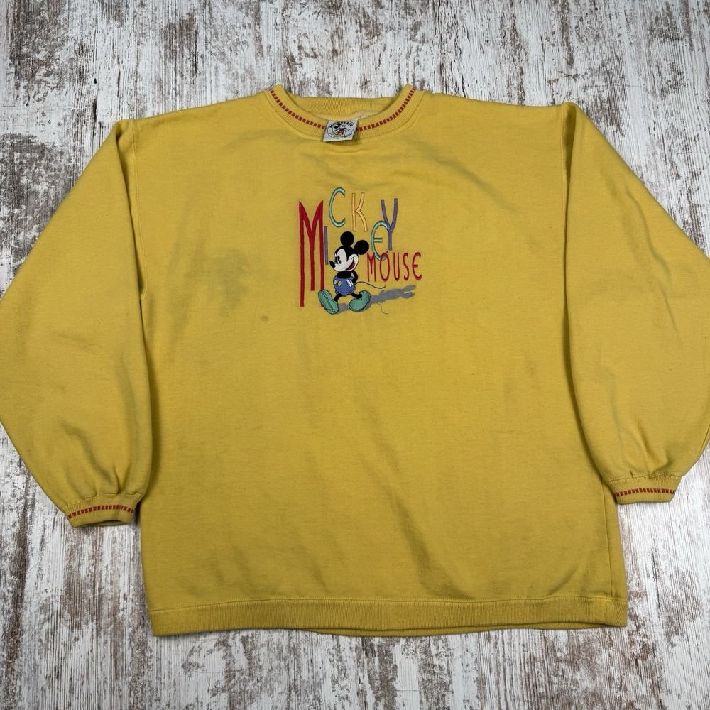 Disney Yellow Mickey Mouse Embroidered Crewneck Sweatshirt